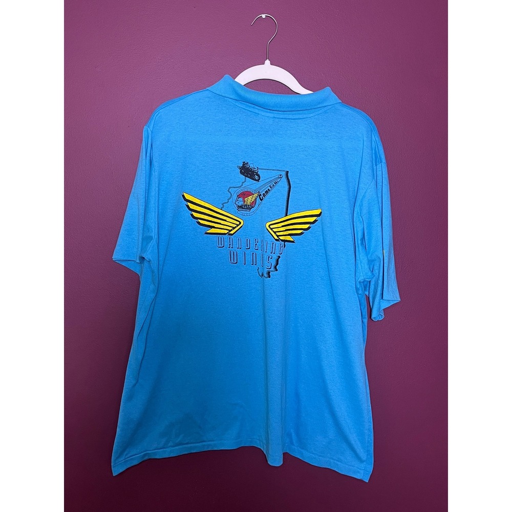 Vintage Hilton GWRRA Wandering Wings Motorcycle Polo Shirt Blue Mens